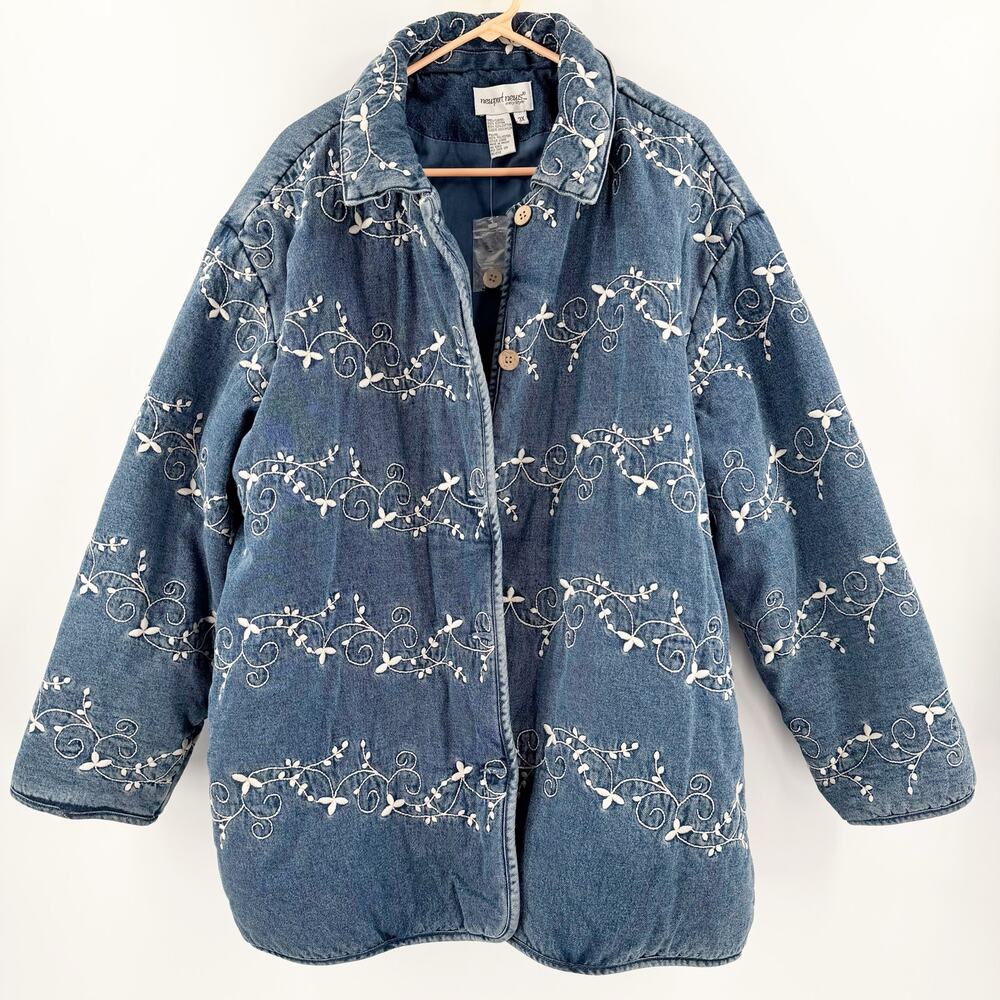 NEWPORT NEWS Jacket Coat Size 3X NEW Embroidered Chambray Denim Cottage Prairie